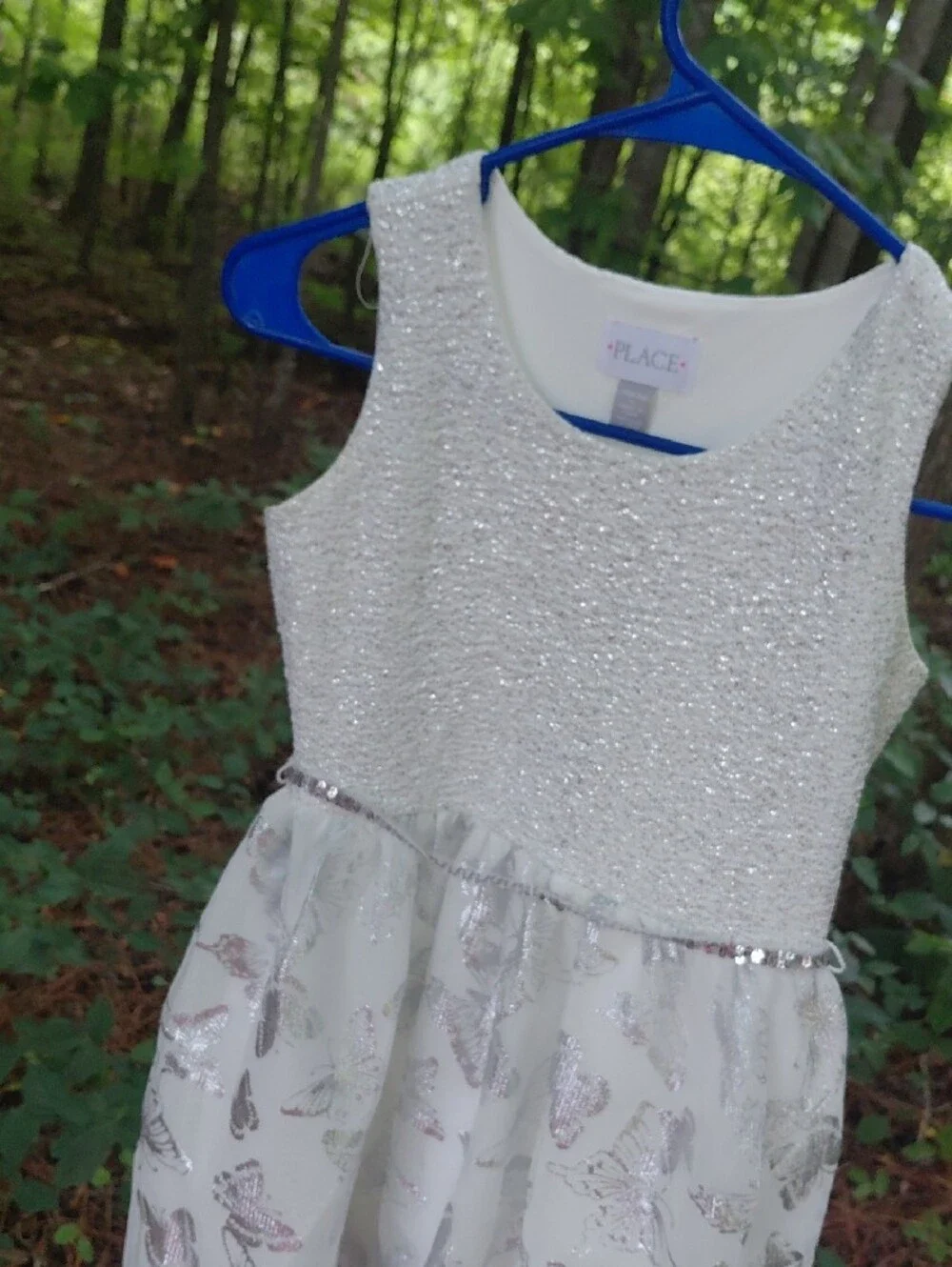 The Children's Place White Silver Sparkle Butterfly Party Dress